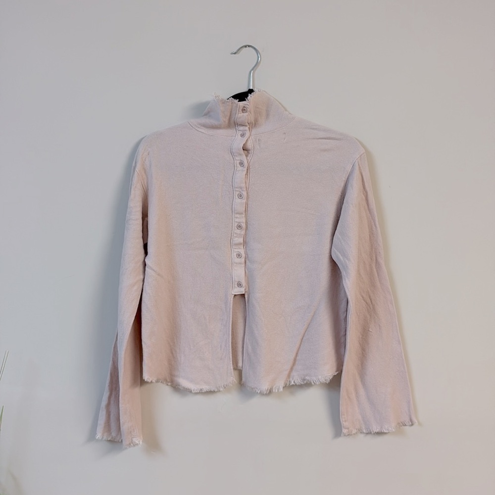 ❤️ CLOTH & STONE FRAYED BUTTON BACK MOCK NECK LONG SLEEVE size M - Picture 3 of 4